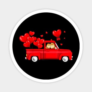 Pomeranian Riding Red Truck Love Valentines Day Magnet
